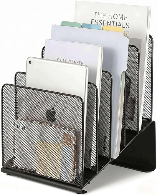 LEKETREE File Organizer for Desk, File Folder Organizer with 5-Section Vertical Rack, Suitable for Home Office Document Organization and Storage(Black) by Stylishworkspaceeffortlessorganization