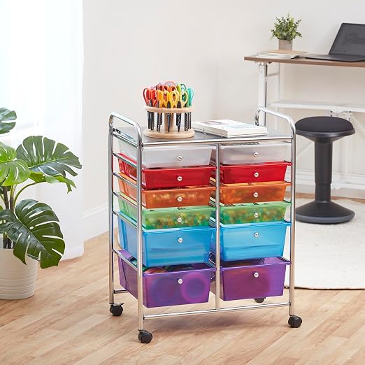 ECR4Kids 12-Drawer Everyday Mobile Storage Utility Cart, Mobile Organizer, Assorted - Image 2