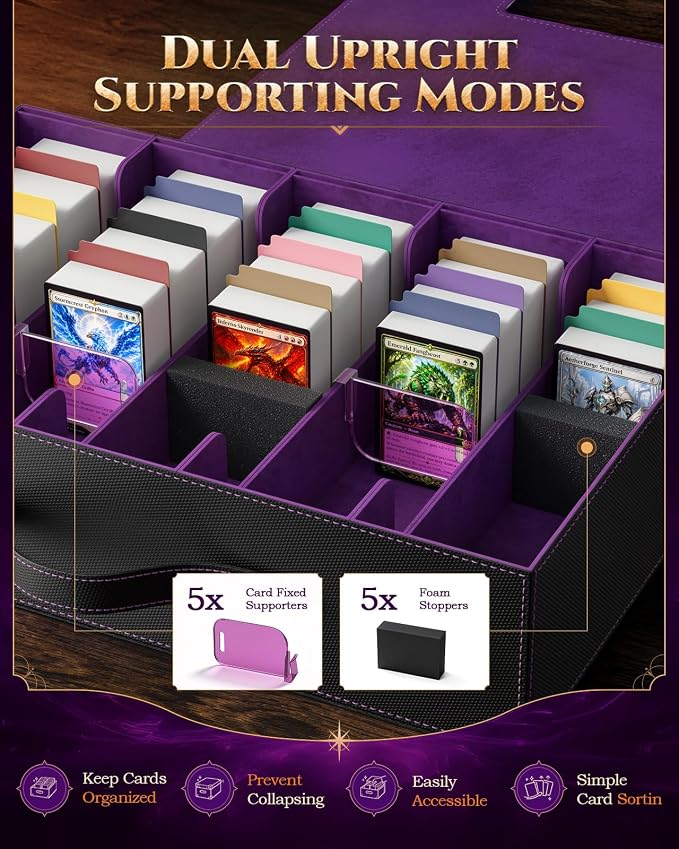 MoKo Trading Card Storage Box for MTG, 3900+Capacity, Black Purple | Card box with Dice Tray, Commander Display & Handle, Top Loaders Organizer Case, For Magic Game, TCG PTCG Sport Cards - Image 5