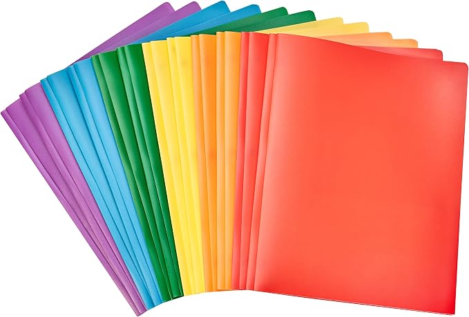 Amazon Basics Heavy Duty Plastic 2 Pocket Folder for Documents, Letter Size Paper, Assorted Colors, Pack of 144 by AmazonBasics