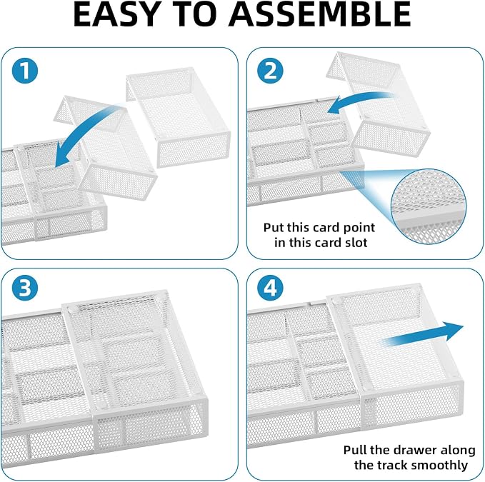 Marbrasse Expandable Desk Drawer Organizer, Mesh Drawer Organizer Tray with 10 Adjustable Compartments, Desk Organizers and Accessories for Office Supplies (Longer Expandable Drawer Organizer-W) - Image 7
