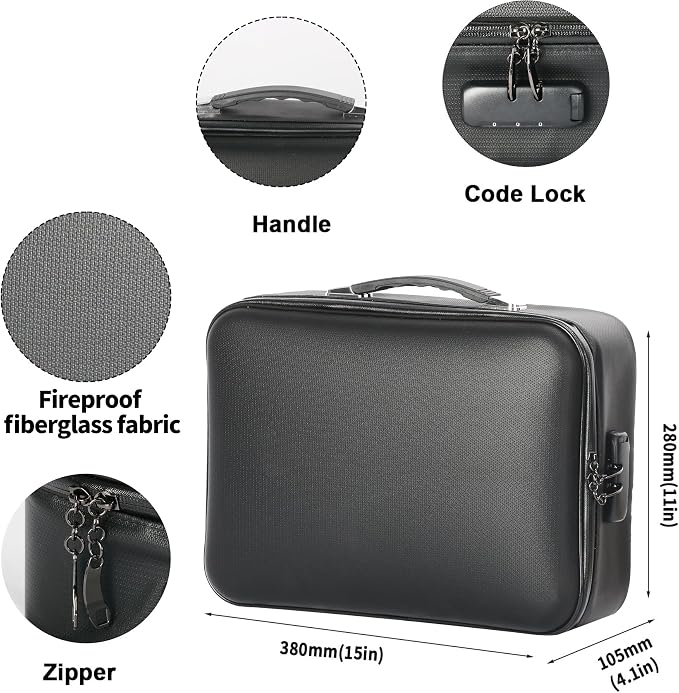 Fireproof Safe Document File Organizer Box, 5200°F Portable File Organizer with Lock,Hard Case Highly Flame-Resistant Fire Proof Waterproof File Bag with Lock, Fire Safe Home Valuables Storage - Image 5