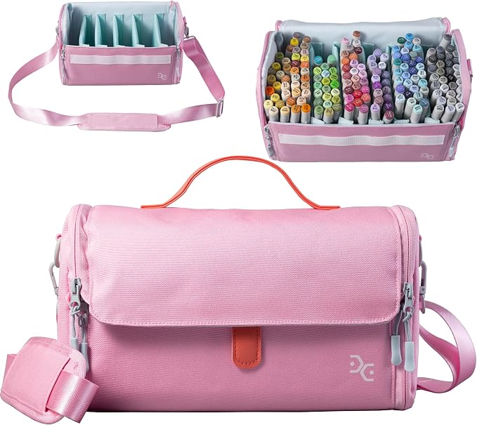 Togood Marker Pens Storage Tote Handbag, Up to 160 Pens, Pink Crossbody Bags Causal Shoulder Bag for Artists Hobbyist by Togood