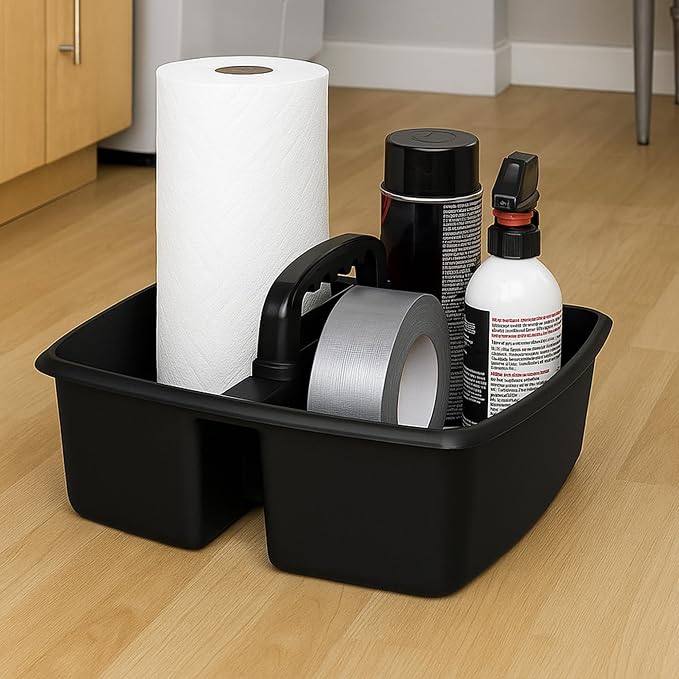Storex 2-Compartment Large Cleaning Caddy – Multipurpose Supply Organizer with Handle - Black, 1-Pack (00973A06C) - Image 3