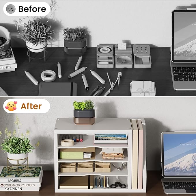 Creso hom Mail Sorter, File Organizer Desktop, Wood Desk Organizer with 3 Adjustable Shelves, Mail Holder for Office, Home, Letter Sorter File Holders for Envelopes, Mail Supplies Magazines, White | Mail Sorter, File Organizer Desktop, Mail Holder for ... - Image 6