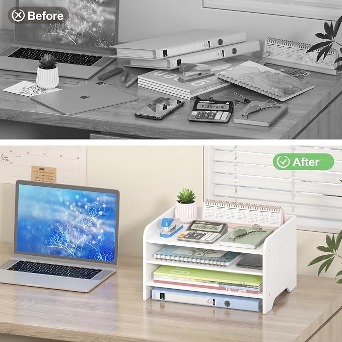 Bamboo File Organizer for Desk, Paper Tray with Pen Holder | Open tiers and a pen holder sort Letter/A4 paper, folders and office supplies while keeping your workspace clutter-free - Image 6