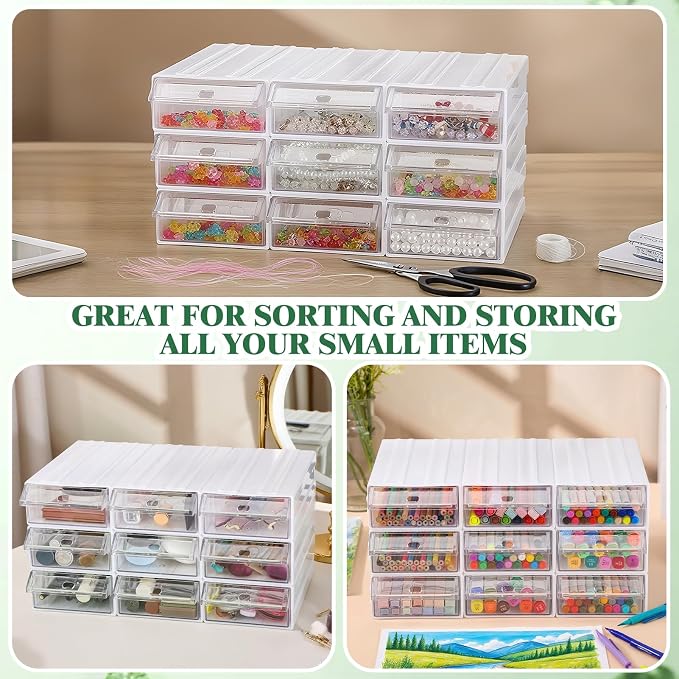 9 Pcs Stacking Office Drawer Organizers - Desktop & Wall Mounted 9 Drawer Storage Closet with 18pcs Clear Dividers Multifunctional Organizer Rack with 9pcs Tag Card for Home Small Items | Track to Lock into Each Other, Stackable without Slipping, 8.7"D... - Image 7