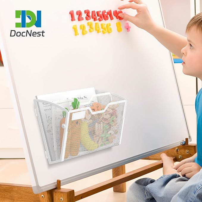 Docnest 3 Pack 2 Tier Dual-Mount Magnetic Mesh File Holders, Wall Organizer | Mount magnets or screws. 2-in-1 hanging mesh mail letter organizer with hooks for office and home clutter - Image 7