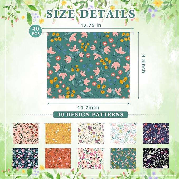 Qeeenar 40 Pcs Decorative Hanging File Folders Letter Size Cute File Folders Designer Floral File Folders Colored File Folder Organizer for Filing Cabinet Office Home with 1/5 Cut Adjustable Tabs - Image 2