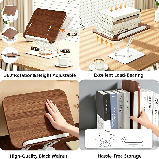 2-in-1 Adjustable Floor & Desktop Music Book Stand, White | Detachable Reading Holder, Height 36"-62", 360° Rotating, For Music, Laptop, Cookbook - Image 5