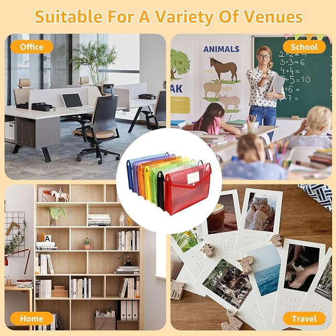 28 Pack Plastic Expanding File Folder with Pocket Label Colorful File Pouch | Clear Expandable Folder Organizer Snap Closure Large Capacity No Divider For A4 Size Letter ,Documents Home School & Office - Image 8