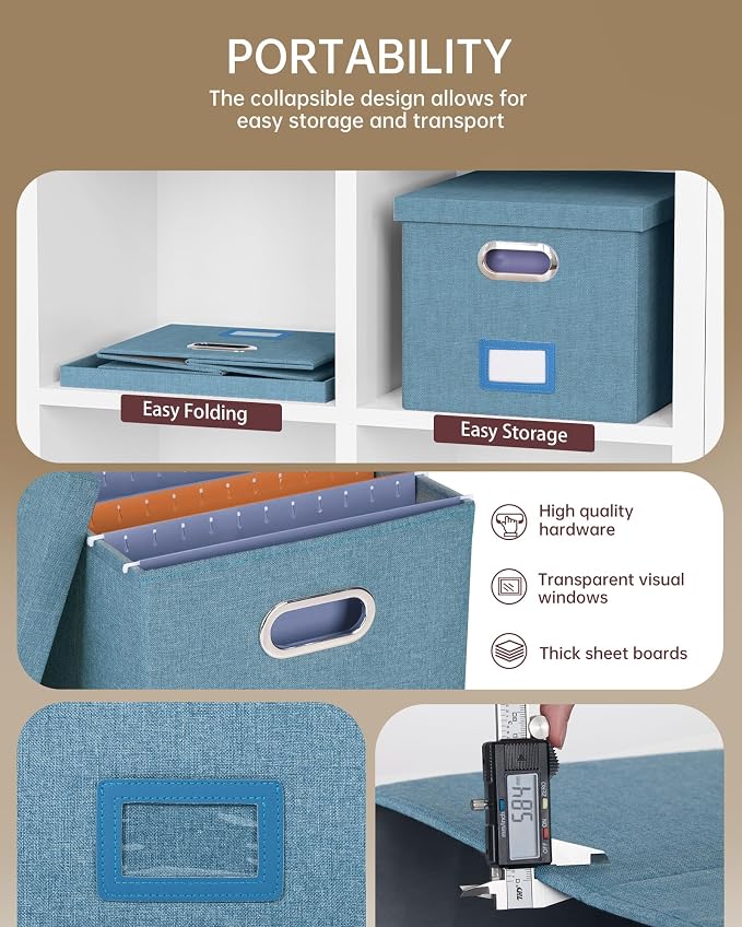 2 Pack File Storage Organizer, Filing Box, Portable File Box with Lid, Fit for Letter/Legal File Folder Storage, Document Organizer, Dark-blue - Image 2