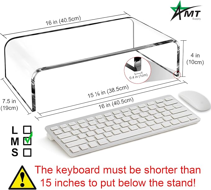 AMT 16 Inch Acrylic Laptop Monitor Stand, Computer Riser with Cat Keyboard Protector, Space-Saving Design, Extra Storage, Clear Shelf - Ideal for Monitors, Laptops, Printers, Desktop Decor - Image 8