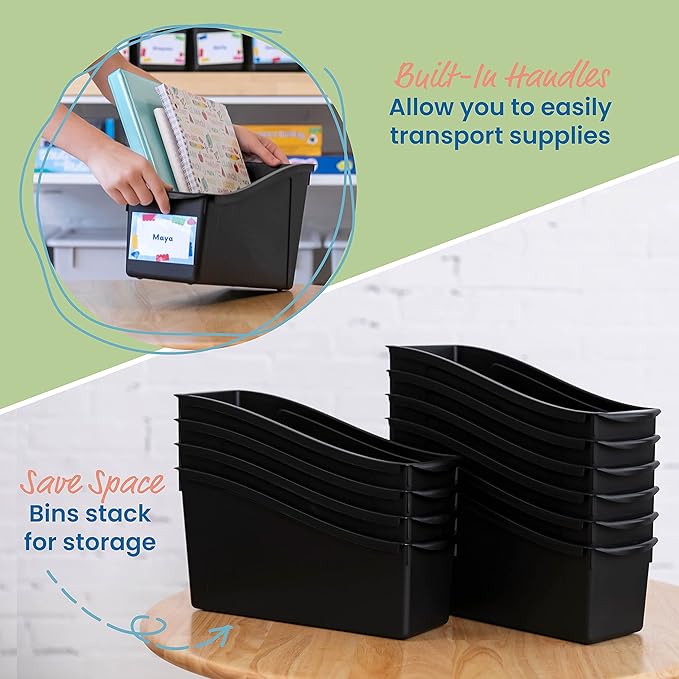 ECR4Kids Linking Plastic Storage Book Bin, Multipurpose Organization, Black, 10-Piece - Image 4