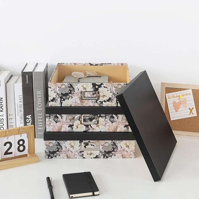 Soul & Lane - Floral Jumbo Scrapbook Storage Boxes with Lids, Set of 3 | Extra Large Decorative Storage Box Set for Photos, Papers and Keepsakes, Picture and Letter Document Organizers for Memories - Image 7