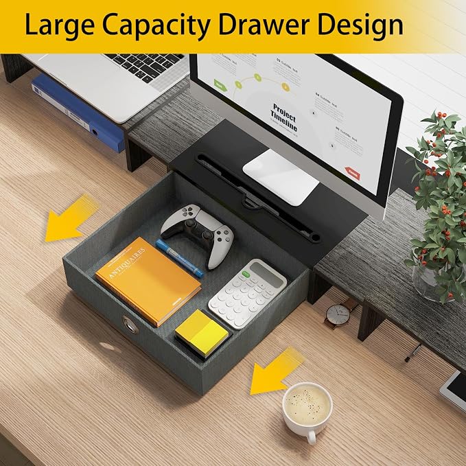 WESTREE Triple Dual Monitor Stand Riser with Drawer,Extra Large Adjustable for 2~3 Monitors,Solt for Phone & Tablet, Desktop Organizer Stand for Computer,Laptop,Printer,TV - Image 2