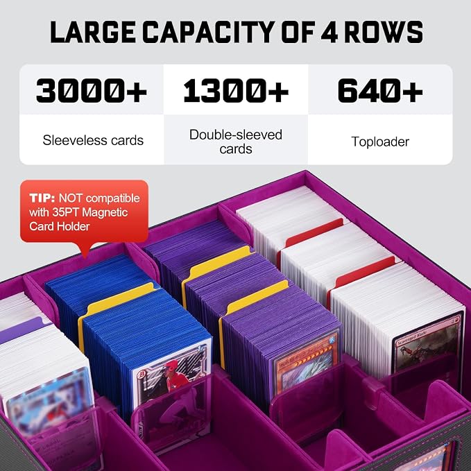 ZLCA MTG Storage Box 4-Row with Handle, MTG Deck Box | Holds 3000+ Trading Cards with Portable Handle, Commander Storage Card Case for Top Loaders TCG PTCG Sport Card(Black&Purple) - Image 3