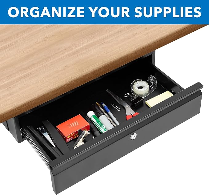 Mount-It! Locking Under Desk Pull-Out Drawer, Heavy-Duty Steel Under Table Slide-Out Storage Organizer with Key Lock for Private Storage, Smooth Glide Track, Fits Desks Over 0.71″ Thick - Image 8
