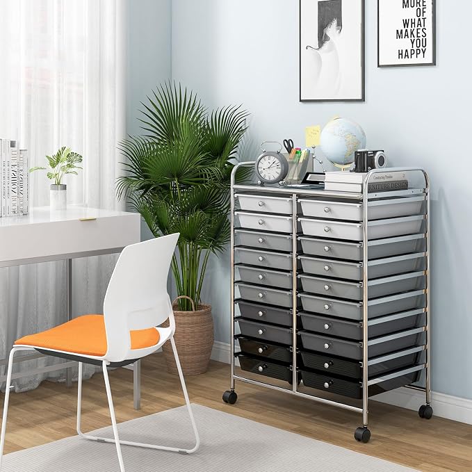 Giantex 20 Drawers Rolling Cart, Mobile Storage Drawer Cart, Classroom Organizer Cart for Office School Supplies Teacher Tools Paper Craft Small Printer, Utility Cart on Wheels, Gradient Grey - Image 5