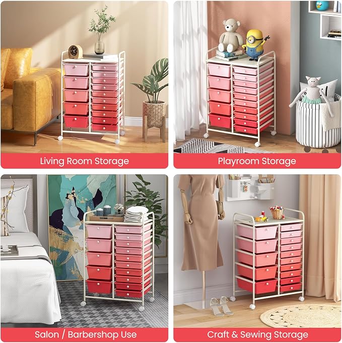 Giantex 15 Drawers Rolling Cart, Classroom Organizers, Storage Cart with Wheels, for Teacher Office Home School Supplies Tool Craft Art Paper - Image 5