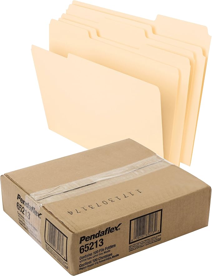 Pendaflex Extra Capacity Reinforced Hanging File Folders, 2", Letter Size, Standard Green, 1/5 Cut, 25/BX (04152X2) & File Folders, Letter Size, 8-1/2" x 11", Classic Manila, 1/3-Cut Tabs in Left - Image 6