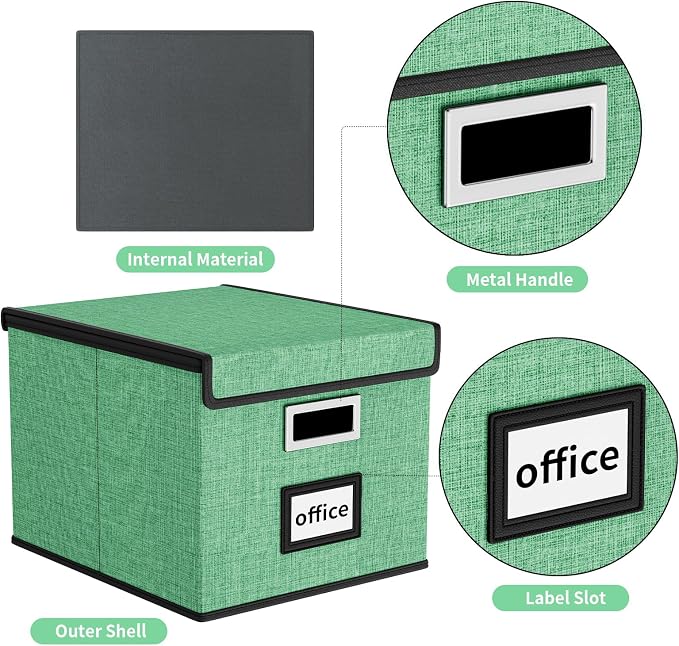 File Organizer Box with Lids, Collapsible File Folder Organizer | File Box with Plastic Slides for Document, Filing Bin for Letter Size Hanging File Folders (1 Pack, Light Green) - Image 2