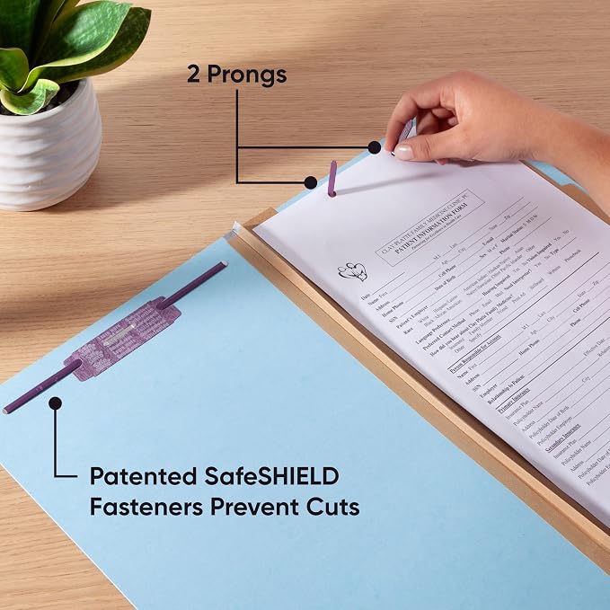Smead Pressboard Legal Size File Folders with SafeSHIELD Fasteners, 2 Dividers, 2" Expansion, Office Folders, Paper Holder, Blue, 10 per Box (19030) - Image 6
