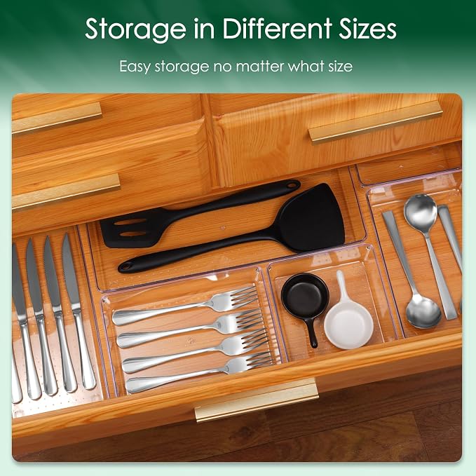 Drawer Organizer Set, Acrylic Non Slip Non Cracking Kitchen Drawer Storage Tray Large Size Divider, Multifunctional Storage for Cosmetics, Bathroom, Tools, Kitchen and Office (8 PACK) - Image 4