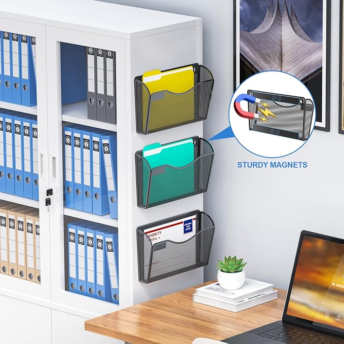 samstar 6 Pack Magnetic File Holder, Mesh Wall File Organizer File Pocket Mail Organizer Paper Folder Holder for Office/Home, No Drilling(Magnetic) - Image 3