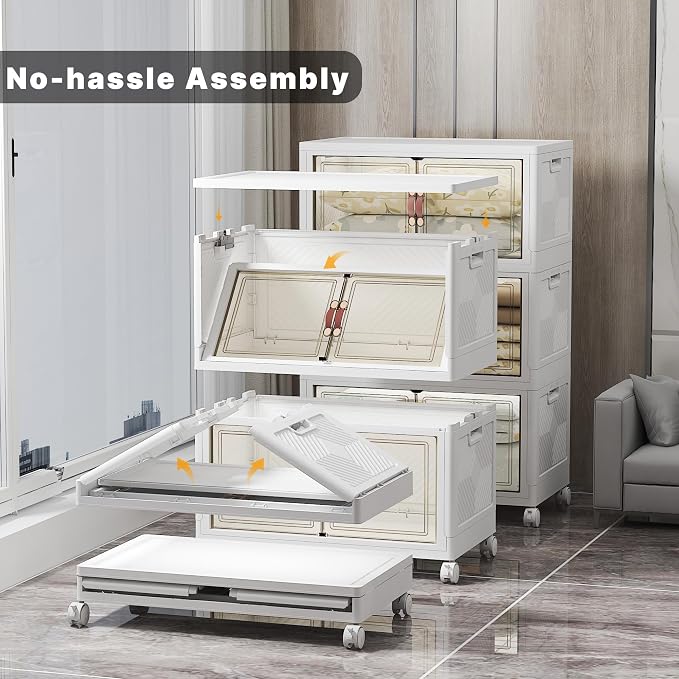 Stackable Storage Bins, 525QT Collapsible Drawers with 1 Lid | Large Capacity, Magnetic Door, Stack Lock, Rolling Wheels, Foldable Design, Organizers and Storage for Bedroom Dorm Garage - Image 2