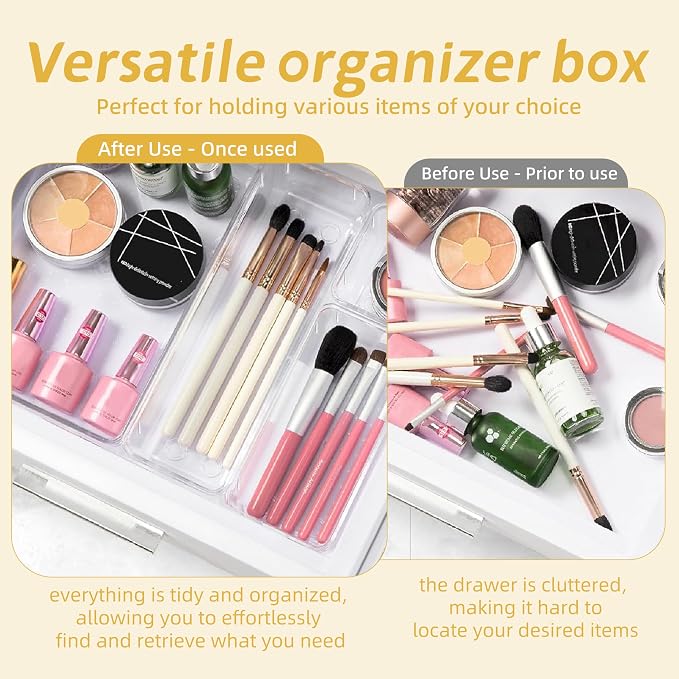 16 PCS Clear Drawer Organizers Set, 5 Varied Size Bathroom and Kitchen Drawer Cabinet Organizer Trays, Clear Plastic Desk Drawer Divider Organizers and Storage Bins for Makeup,Jewelry,Gadgets,Office - Image 3