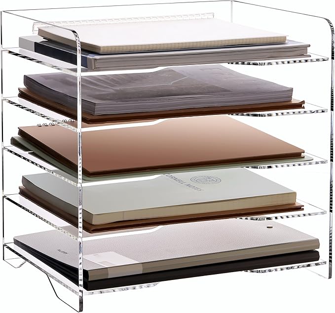 SANRUI Acrylic Paper Organizer Letter Tray, 5 Tier Enlarged File Holder | Clear Desk Organizers and Accessories, Versatile Paper Sorter Desk Shelf for Office Classroom Home,13.8 x 9.6 x 13 in by SANRUI