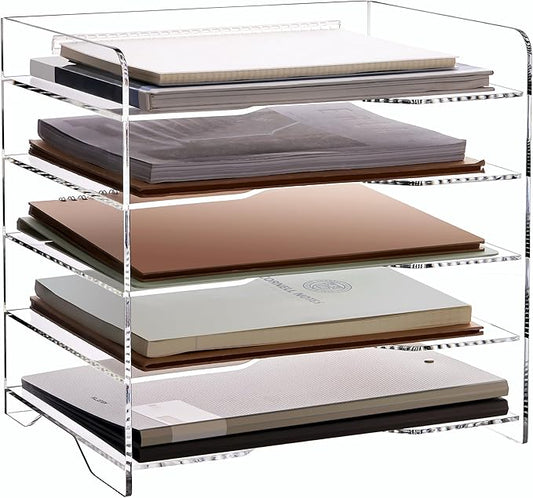 SANRUI Acrylic Paper Organizer Letter Tray, 5 Tier Enlarged File Holder | Clear Desk Organizers and Accessories, Versatile Paper Sorter Desk Shelf for Office Classroom Home,13.8 x 9.6 x 13 in by SANRUI