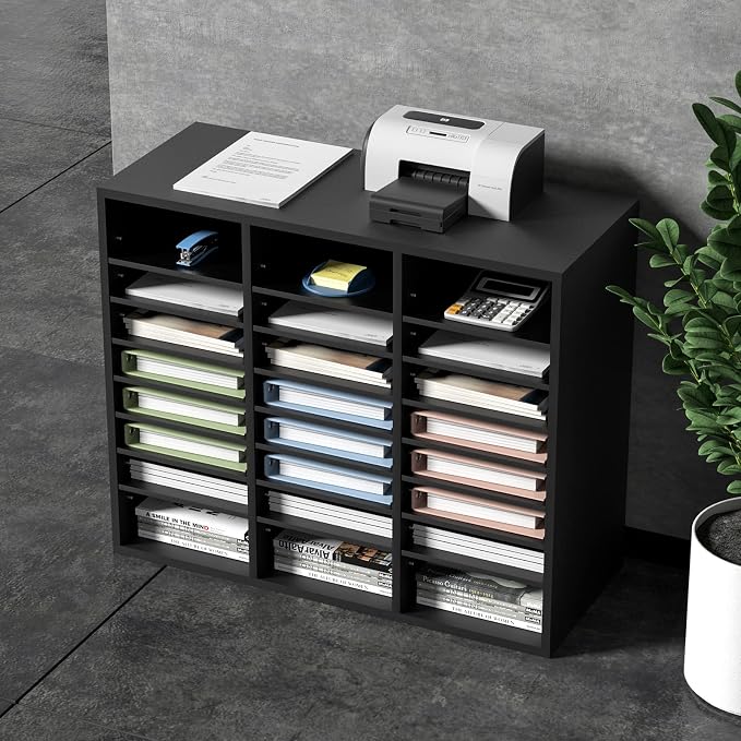 VEVOR Literature Organizers, 24 Compartments Office Mailbox with Adjustable Shelves, Wood Literature Sorter 29x12x24.4 inches for Office, Home, Classroom, Mailrooms Organization, EPA Certified Black - Image 8