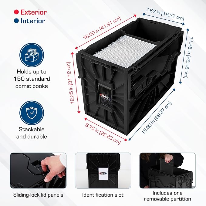 BCW Short Comic Book Bin | Holds 150 Comics | Stackable Plastic Storage | Acid-Free Organizer | Black, 10 Pack - Image 5