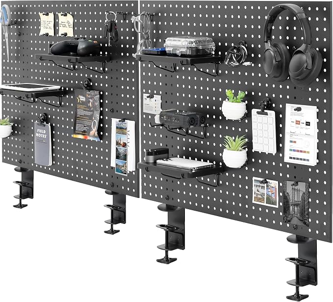VIVO Black Clamp-on 60 x 24 inch Desk Pegboard, PP-DK30B-2 | Steel Privacy Panel, Magnetic Peg Board, Office Accessory Organizer, Above or Under Desk Placement by Unknown