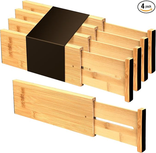 Utoplike Bamboo Drawer Organizer, 4" H Dresser Drawers Dividers for Clothes | Adjustable Drawers Organizers for Clothing, Silverware, in Kitchen, Bathroom, Bedroom Drawer, Fit 14"-16" Drawers by Utoplike