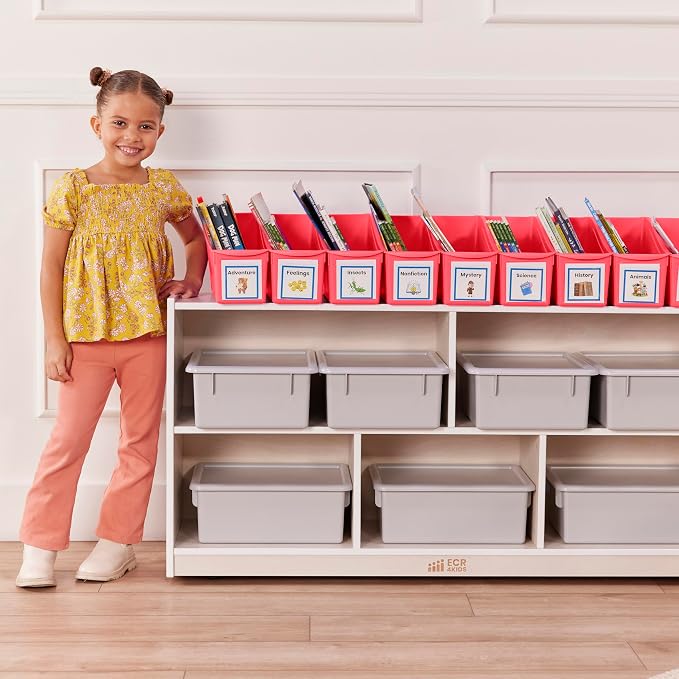 ECR4Kids Linking Plastic Storage Book Bin, Multipurpose Organization, Neon Orange, 10-Piece - Image 9