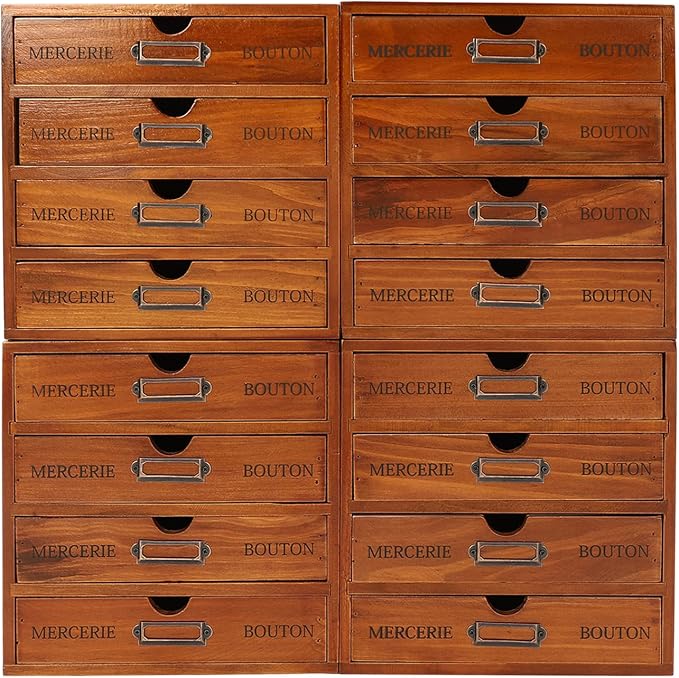 4Pcs Multi Drawer Storage Organizer with 16 Drawers, Vintage Wooden Desk Organizer Craft Storage Drawers Stackable Desktop Organizing Cabinet, No Assembly Required - Image 7