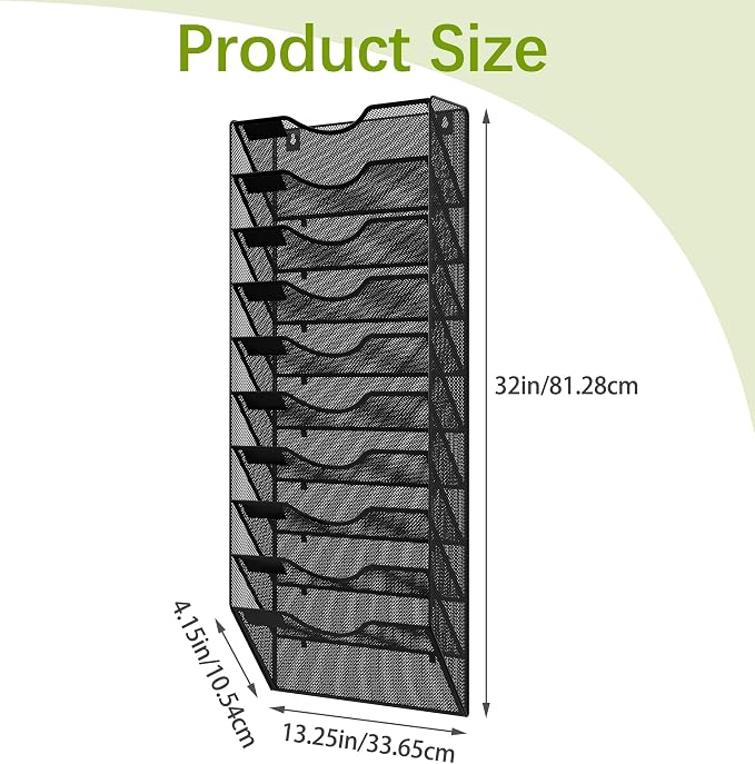 EasyPAG 10 Pocket Mesh Wall File Organizer, Hanging Paper Folder Holder with Classify Label, Vertical Wall Mount Mail Organizer for Office Home Classroom, Black - Image 4