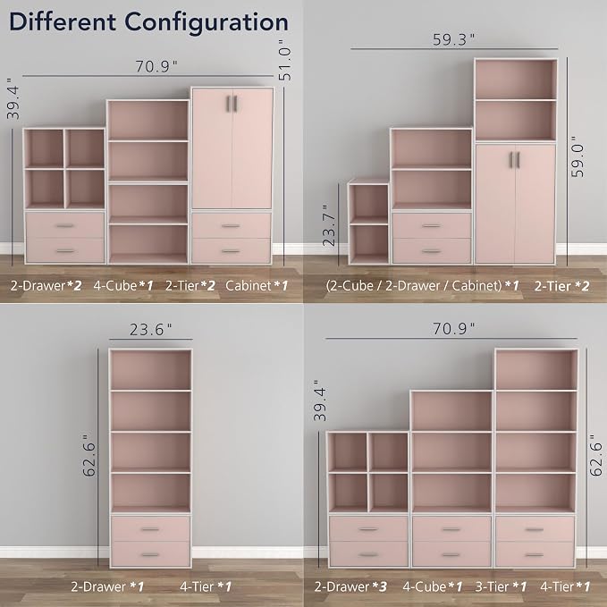 Homes: Inside + Out Apexa 2-Drawer Wooden Stackable Storage Drawers, Small Food Pantry Cabinet, Cajonera De Madera, Underbed Drawer Dorm Teen Room Decor & Bedroom, Home Office, Kitchen, Light Pink - Image 11