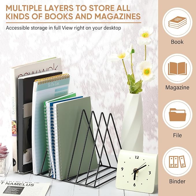 14 Pieces Magazine Holder Triangle File Holder Metal Book Record Vinyl Storage Rack Multifunction Triangle File Organizer Sorter for Decor Home Office - Image 3