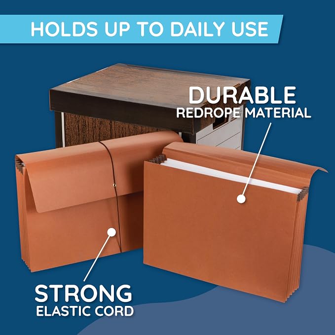 Blue Summit Supplies 10 Redrope Expanding File Wallets, Legal, 5.25" Brown | 5.25 in expansion, string closure, legal size, for documents, files, and travel filing - Image 4
