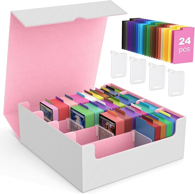 MoKo Trading Card Storage Box for MTG, 3000+ Card Organizer, Pink+White | MTG Deck Box, w/ 24 Colorful Dividers & 4 Card Supporters, MTG Card Storage for Magic Game, TCG, PTG Baseball and Sport Cards by MoKo