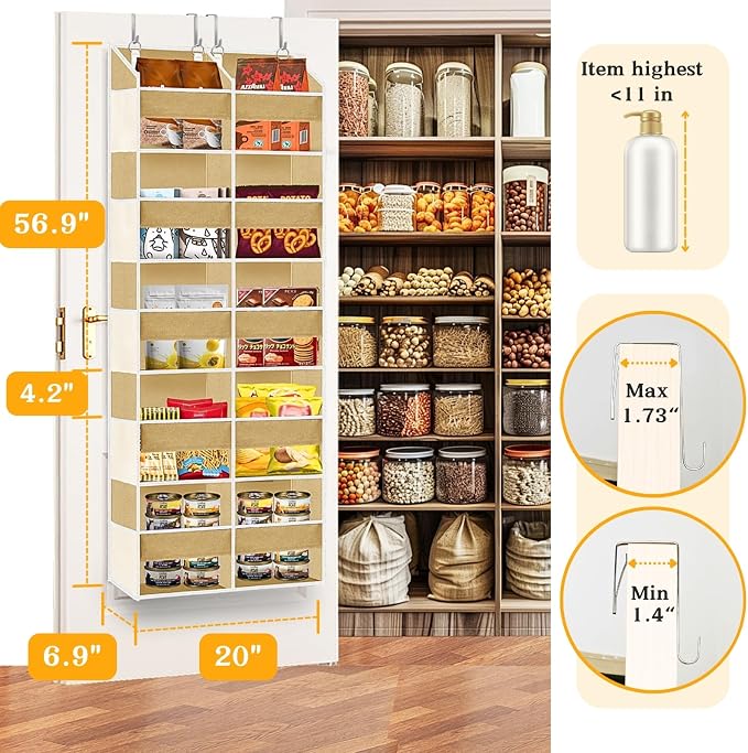 Over the Door Organizer 5 Tiers,Extra Large Behind Door Storage of 10 Compartments,80 lbs Weight Capacity Over the Door Storage, Door Hanging Organizer for Closet, Diaper Organizer, Camel - Image 3