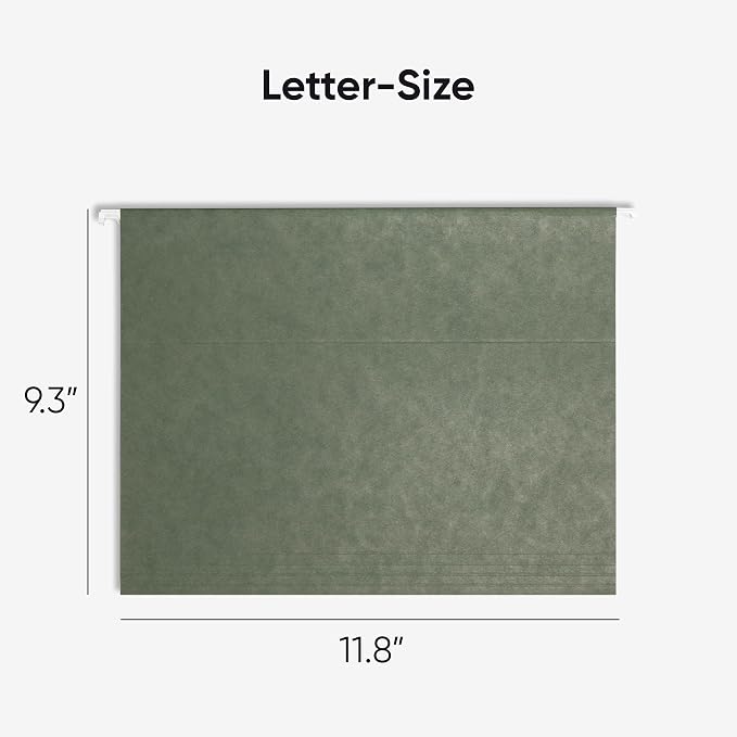 Smead Hanging File Folder, 1/5-Cut Adjustable Tab, Letter Size, Standard Green, Hanging Folders for Filing Cabinets, File Organizer Folder, 25 Count - Image 2