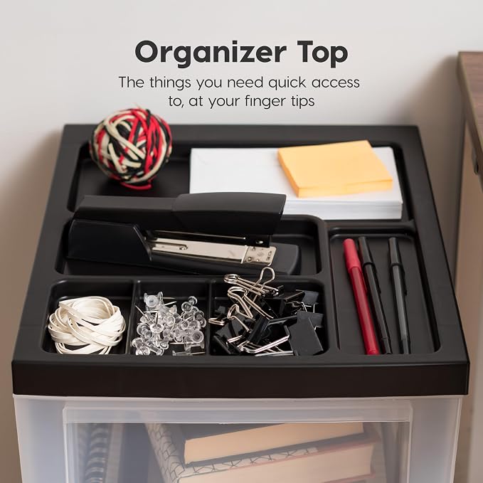 IRIS USA 3-Drawer Rolling Storage Cart, Black/Clear | Keep craft supplies, office essentials, classroom items, and accessories organized with easy-access drawers for daily use - Image 7