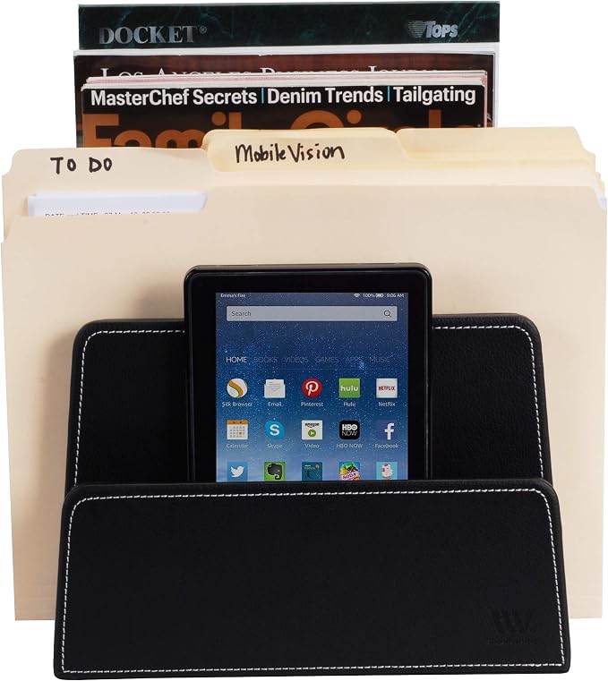 MobileVision Executive Black Desktop File Folder Paper Tray & Device Organizer 5 Slot Dividers - Image 5