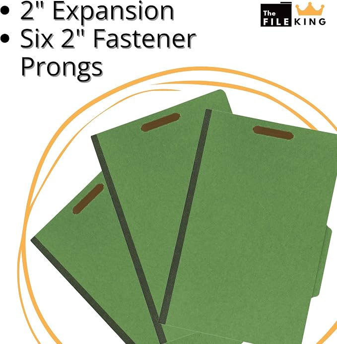 The File King Pressboard Classification Dark Green Partition File Folder | Legal Size - Box of 10 | Two Dividers | Six 2” Durable Fastener Prongs | 2/5 Cut Top Tab | 2” Expansion - Image 4
