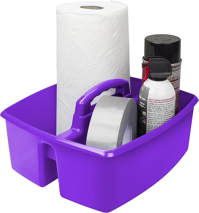 Storex 2-Compartment Large Craft Caddy – Multipurpose Classroom Organizer with Handle, Purple, 1-Pack (00955C06C) by Storex